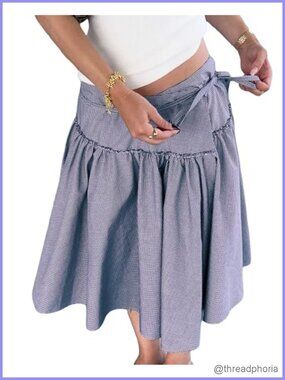 Women's Flowy Wrap Midi Skirt Plaid Gingham Sarong Style